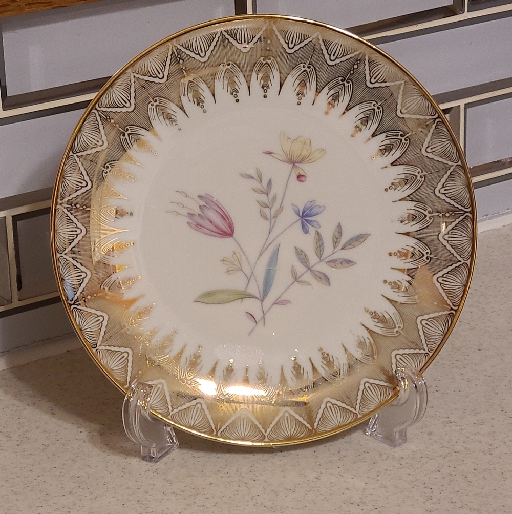 Unique Vintage Gold and Cream Floral Plate